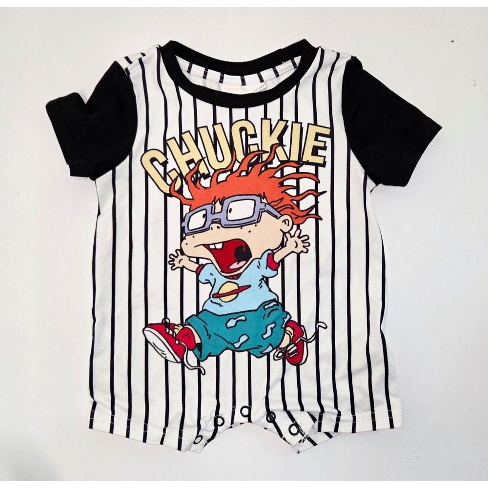 Nickelodeon Rugrats Chuckie Striped Romper Short Sleeve Cotton Snap 6-9M